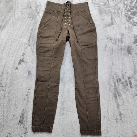 A.L.C Pants Womens 6 Brown Khaki Kyle Lace Up Ankle Skinny High Rise Stretch - Picture 1 of 13